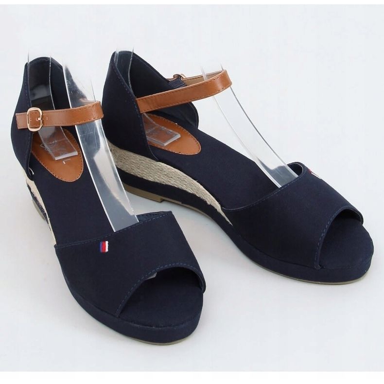 Sandalias Tommy en un tacón de cuña baja azul BL-362 Navy marrón azul marino 1 Sandalias Tommy en un tacón de cuña baja azul BL-362 Navy marrón azul marino 1