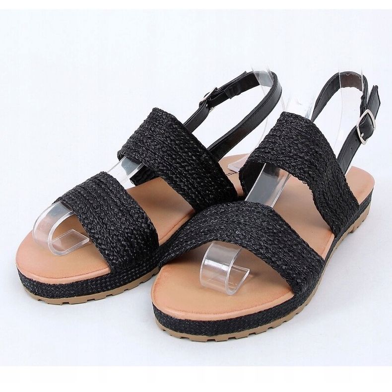 Black WL1593 Sandalias trenzadas negras negro 1