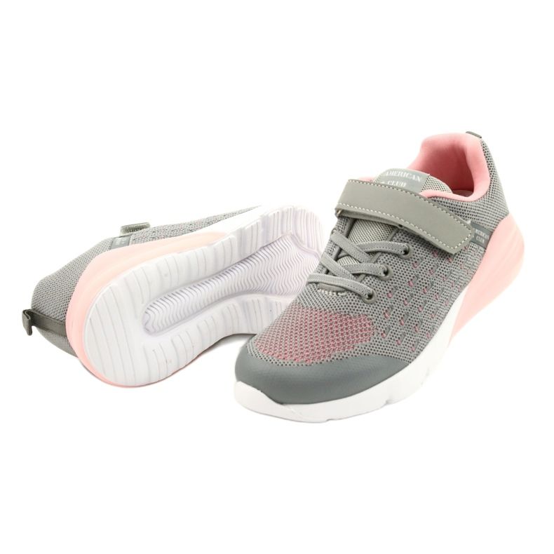 American Club Deportivas niña con velcro RL11 Gris-Rosa 2