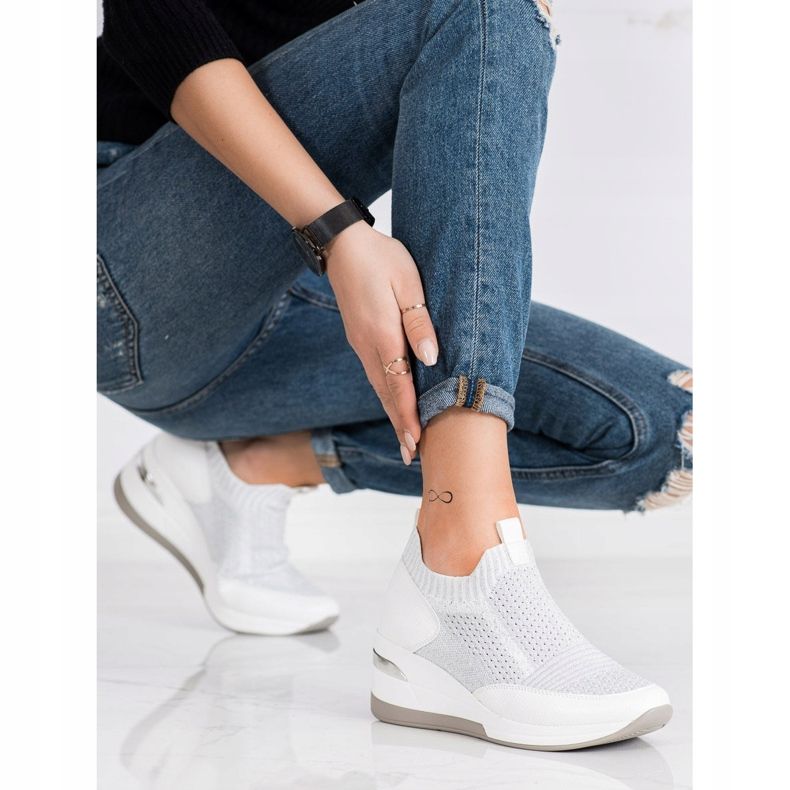 ARTIKER Zapatillas de cuña sin cordones blanco plata gris 2