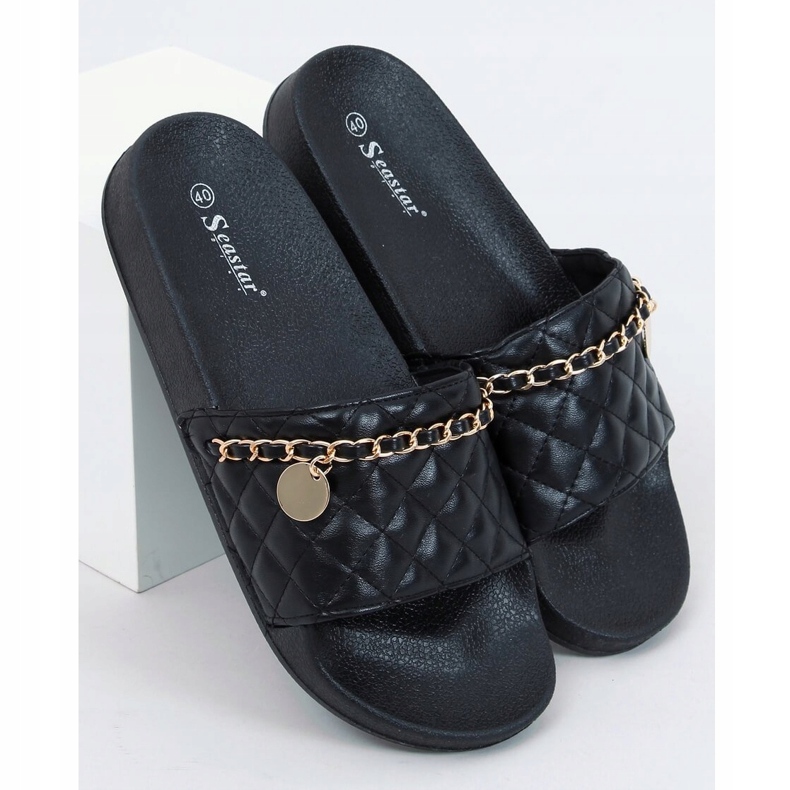 Black CK189P Pantuflas negras negro dorado 1 Black CK189P Pantuflas negras negro dorado 1