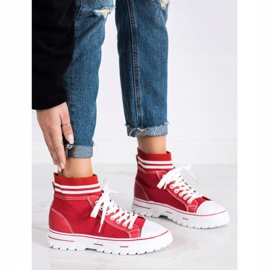 SHELOVET Zapatillas de deporte sin cordones de moda blanco rojo 1