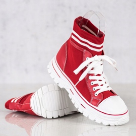 SHELOVET Zapatillas de deporte sin cordones de moda blanco rojo 2