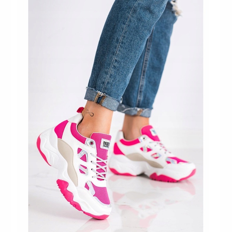 SHELOVET Zapatillas de deporte con cordones de moda beige blanco rosado plata 2