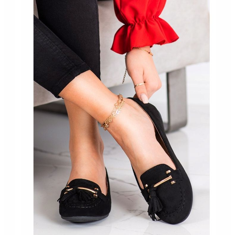 Kayla Mocasines de moda negro dorado 1