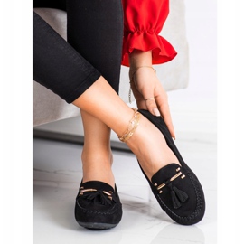 Queentina Mocasines de gamuza de moda negro dorado 2