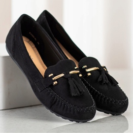 Queentina Mocasines de gamuza de moda negro dorado 1
