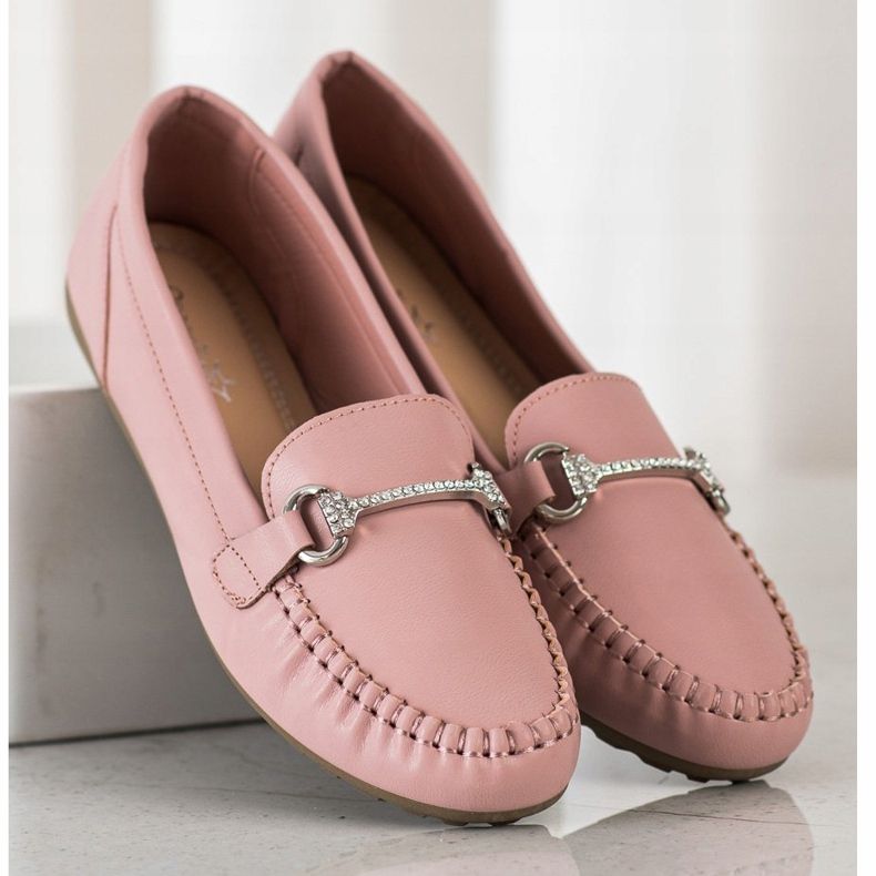 Queentina Mocasines elegantes con circonita rosa 1