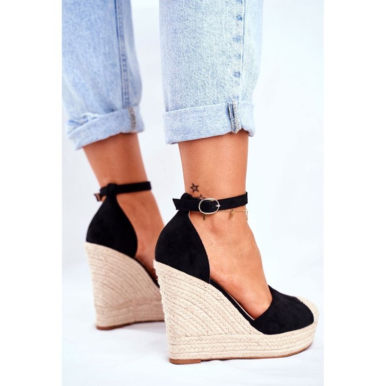 MSMG Sandalias de cuña de aguacate negras con trenzas negro 2