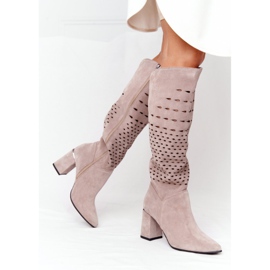 Lewski Shoes Wiosenne Ażurowe Kozaki Lewski Zapatos 2847 / B Beżowe beige 6