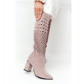 Lewski Shoes Wiosenne Ażurowe Kozaki Lewski Zapatos 2847 / B Beżowe beige 3