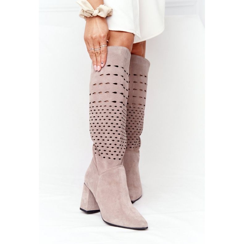 Lewski Shoes Wiosenne Ażurowe Kozaki Lewski Zapatos 2847 / B Beżowe beige 2