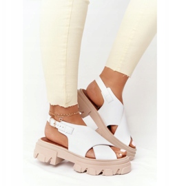 Sandalias de cuero en la plataforma Lewski Shoes 3018-0 Blanco 3