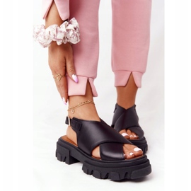 Sandalias de cuero en la plataforma Lewski Shoes 3018-0 Negro 5