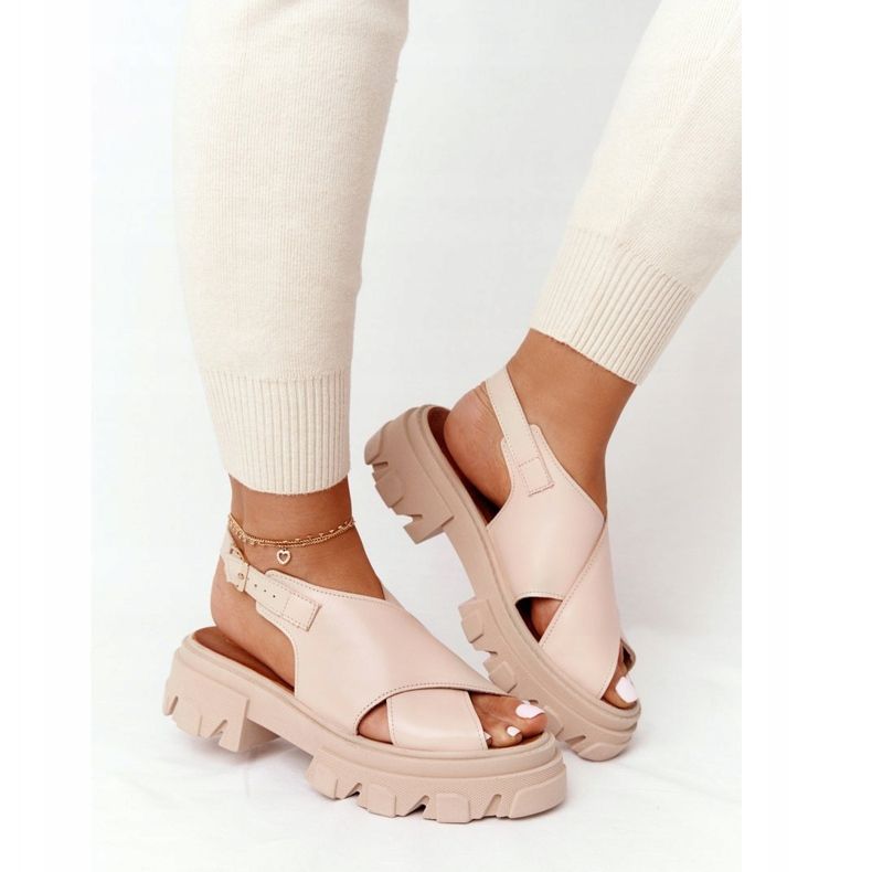 Sandalias de cuero en la plataforma Lewski Shoes 3018-0 Beige 2