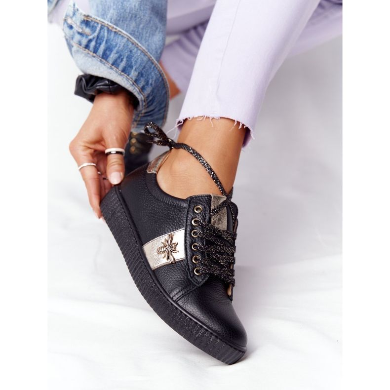 Deportivas Mujer Piel Lewski Shoes 2786-0 Negro-Dorado 2