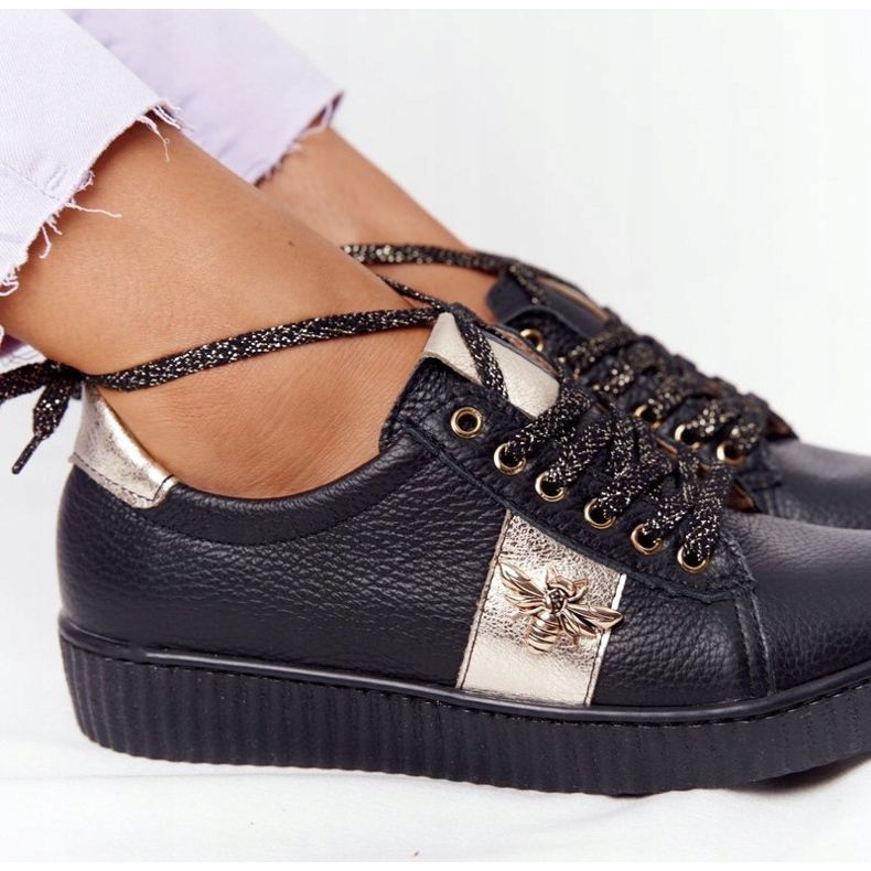 Deportivas Mujer Piel Lewski Shoes 2786-0 Negro-Dorado 1