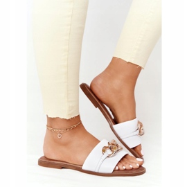 Pantuflas Piel Con Cadena Nicole 2652 Blanco 3