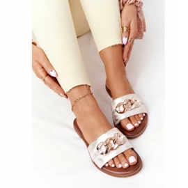 Pantuflas Piel Con Cadena Nicole 2652 Blanco Metalizado 1