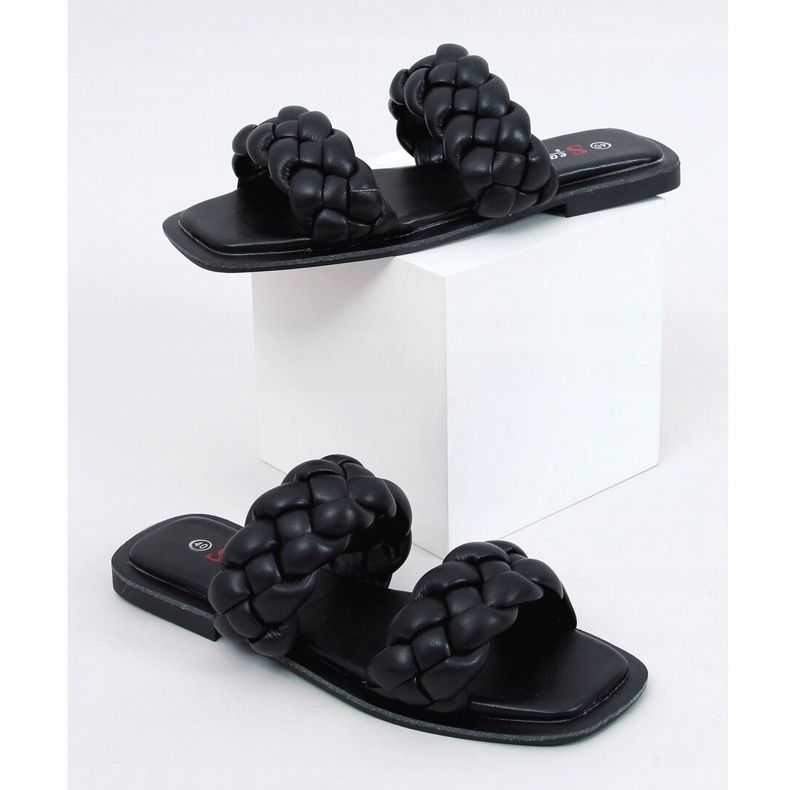 Black JH200 Pantuflas negras con rayas trenzadas negro 1 Black JH200 Pantuflas negras con rayas trenzadas negro 1