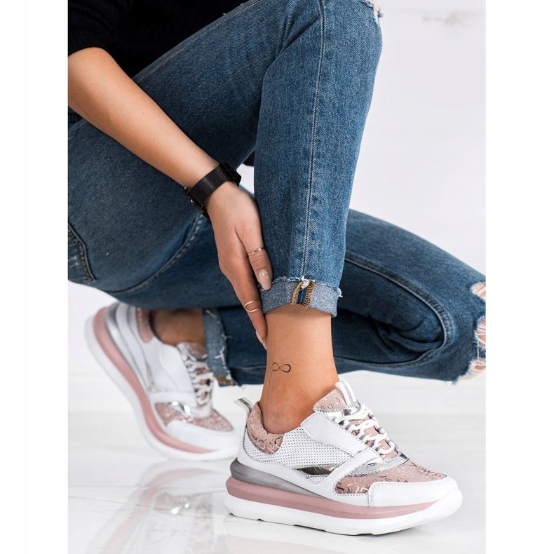 ARTIKER Zapatillas de cuero en blanco y rosa 2