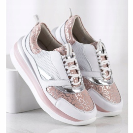 ARTIKER Zapatillas de cuero en blanco y rosa rosado 3