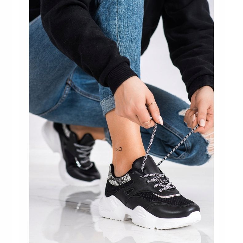 SHELOVET Zapatillas negras con estampado de serpiente negro 2 SHELOVET Zapatillas negras con estampado de serpiente negro 2