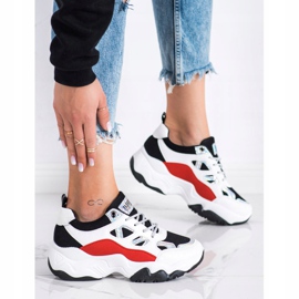 SHELOVET Zapatillas de deporte con cordones de moda blanco negro rojo plata 3