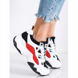SHELOVET Zapatillas de deporte con cordones de moda blanco negro rojo plata 2