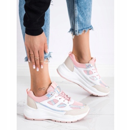 SHELOVET Zapatillas con estilo beige blanco rosado plata 2