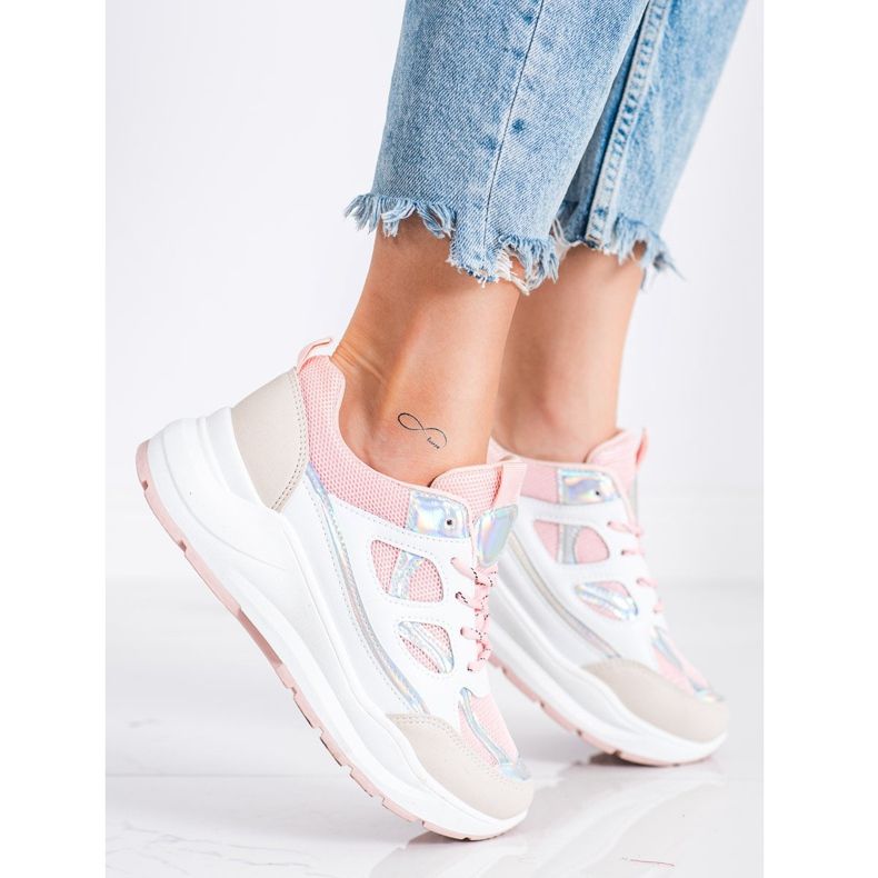 SHELOVET Zapatillas con estilo beige blanco rosa plata 1