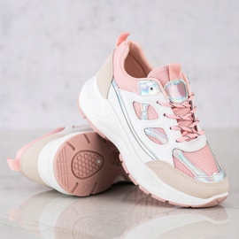 SHELOVET Zapatillas con estilo beige blanco rosado plata 3