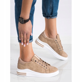 SHELOVET Zapatillas de cuero ecológico beige dorado 3