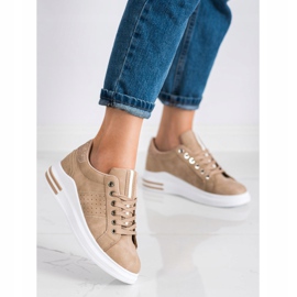 SHELOVET Zapatillas de cuero ecológico beige dorado 1