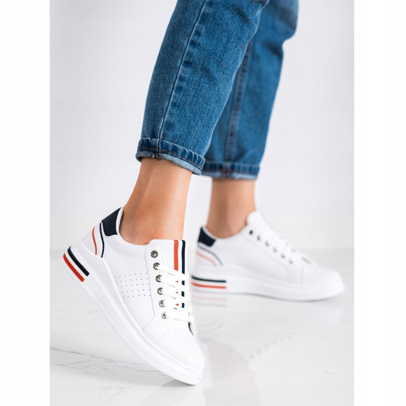 SHELOVET Zapatillas de cuero ecológico blanco rojo azul marino 1