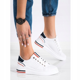 SHELOVET Zapatillas de cuero ecológico blanco rojo azul marino 3