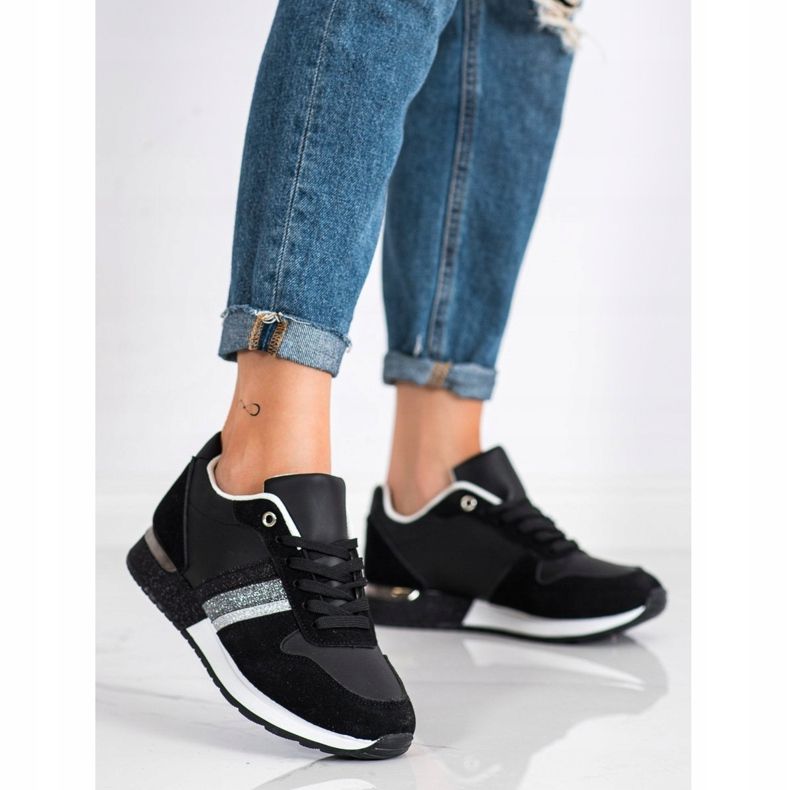 SHELOVET Zapatillas negras con plataforma de purpurina negro 2