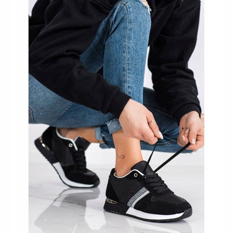 SHELOVET Zapatillas negras con plataforma de purpurina negro 1