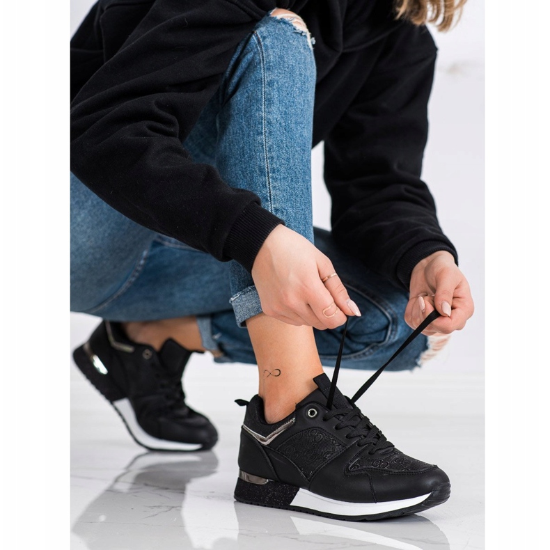 SHELOVET Zapatillas Negras Con Patrones negro 2