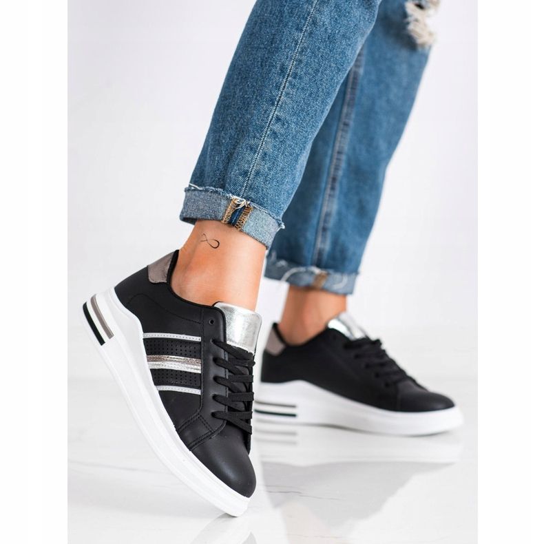 SHELOVET Zapatos deportivos negros casuales plata 2