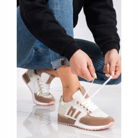 SHELOVET Zapatos deportivos con malla beige blanco dorado 1