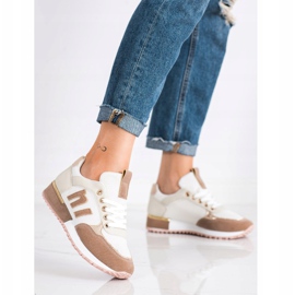 SHELOVET Zapatos deportivos con malla beige blanco dorado 2