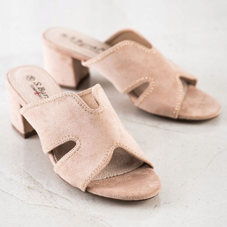 S. BARSKI Pantuflas de gamuza elegantes beige dorado 1