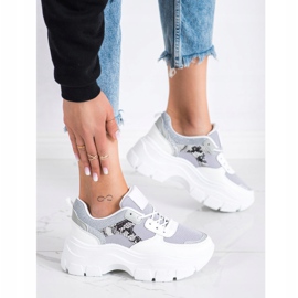 SHELOVET Zapatillas elegantes con purpurina blanco plata gris 3