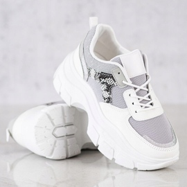 SHELOVET Zapatillas elegantes con purpurina blanco plata gris 2