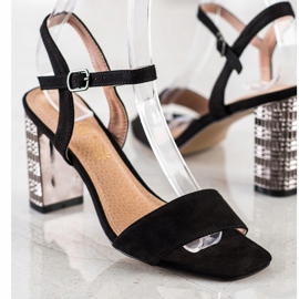 S. BARSKI Sandalias clásicas con tacón decorativo S.BARSKI negro plata 2