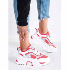 SHELOVET Zapatillas en la plataforma con malla blanco rojo 3