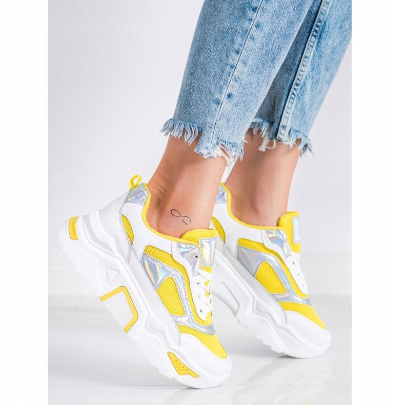 SHELOVET Zapatillas en la plataforma con malla blanco amarillo 1