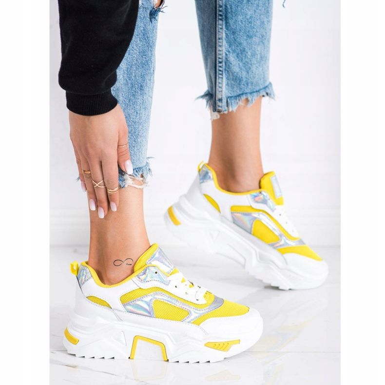 SHELOVET Zapatillas en la plataforma con malla blanco amarillo 2