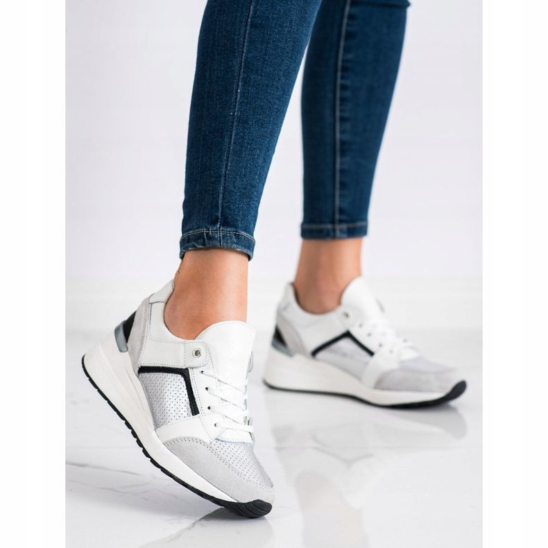 Goodin Zapatillas de cuero blancas y plateadas blanco negro plata gris 1